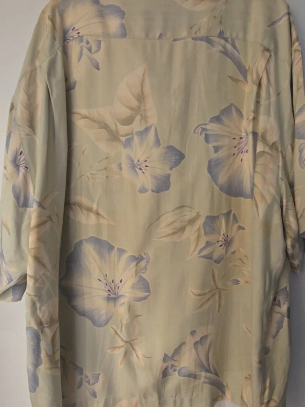 Simply Silk Mens XXL Hawaiian Camp Shirt 100% Silk Sage Blue Floral Short Sleeve